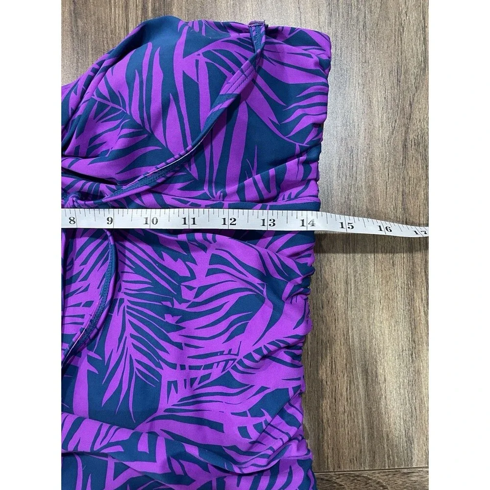 Old Navy Swimsuit Tankini Top Purple Blue Palm Leaf Print One Piece Size Large